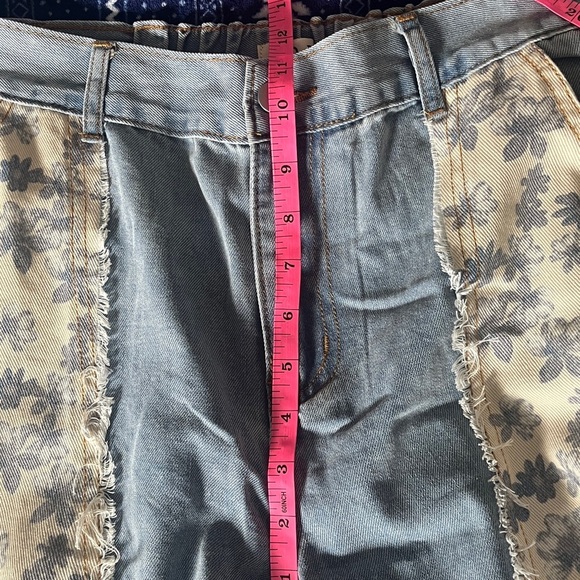 POL Blue and Cream Patchwork Wide Leg Jeans - Picture 10 of 11